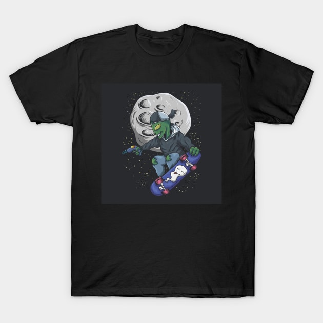 Alien with Skateboard T-Shirt by uppermosteN